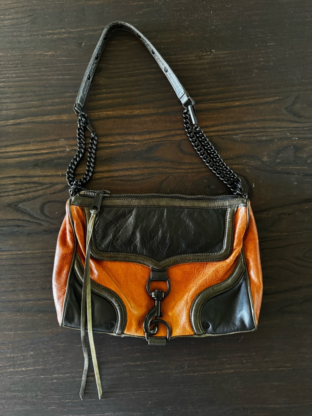 Rebecca Minkoff MAC Convertible Leather Crossbody Bag Brown and Olive Green